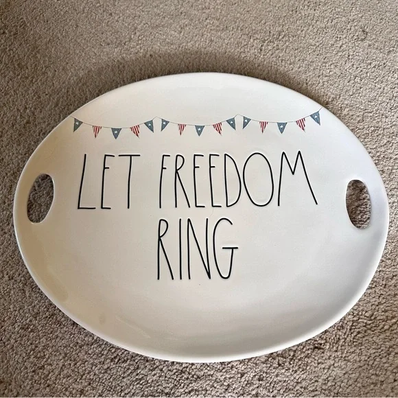 Rae Dunn Let Freedom Ring platter tray 15 x 12 inches - Picture 1 of 3